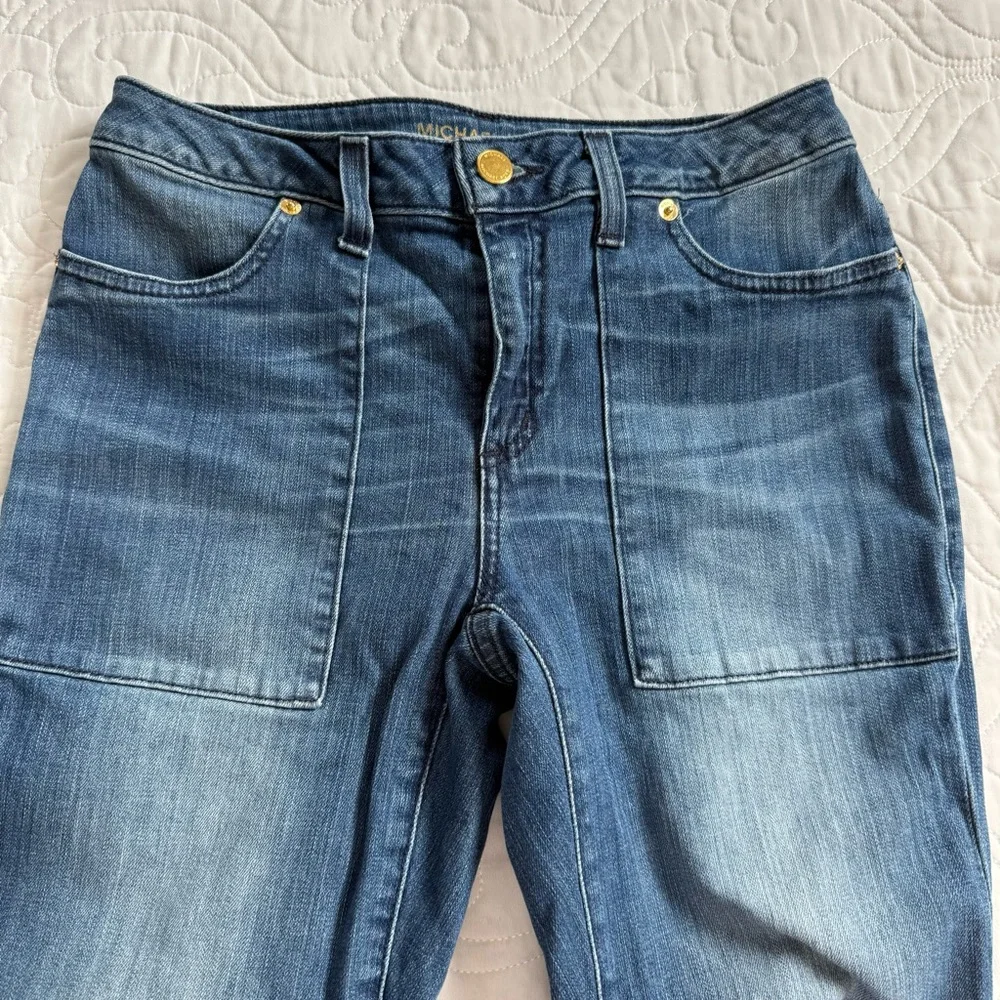 Michael Kors Bell Bottom Flare Stretch Jeans Patch Pockets Womens 4 Med Wash EUC
